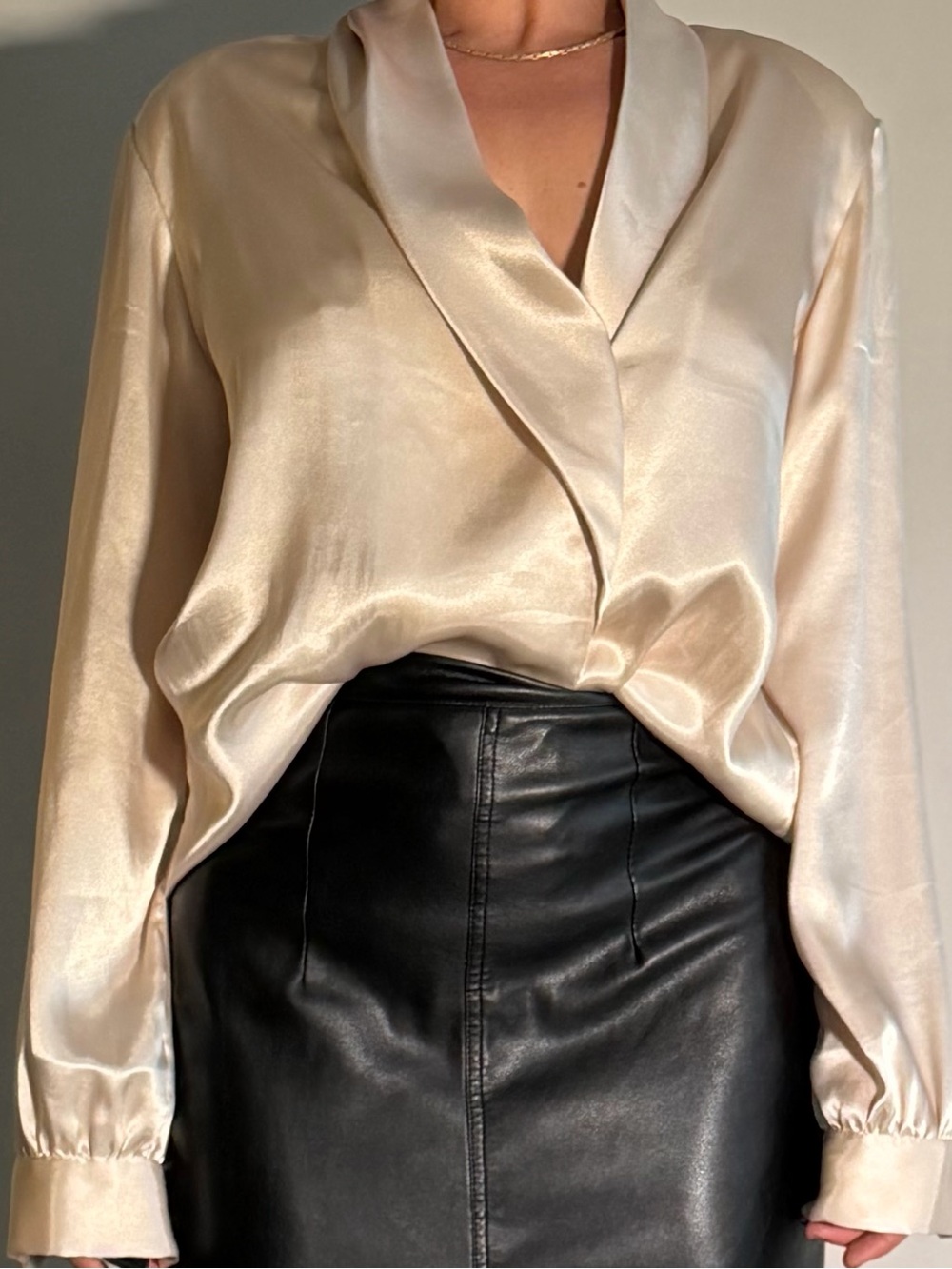 Rare Vintage Braemar x Jeremy Scott Draped Sateen Blouse in Champagne- - Size M